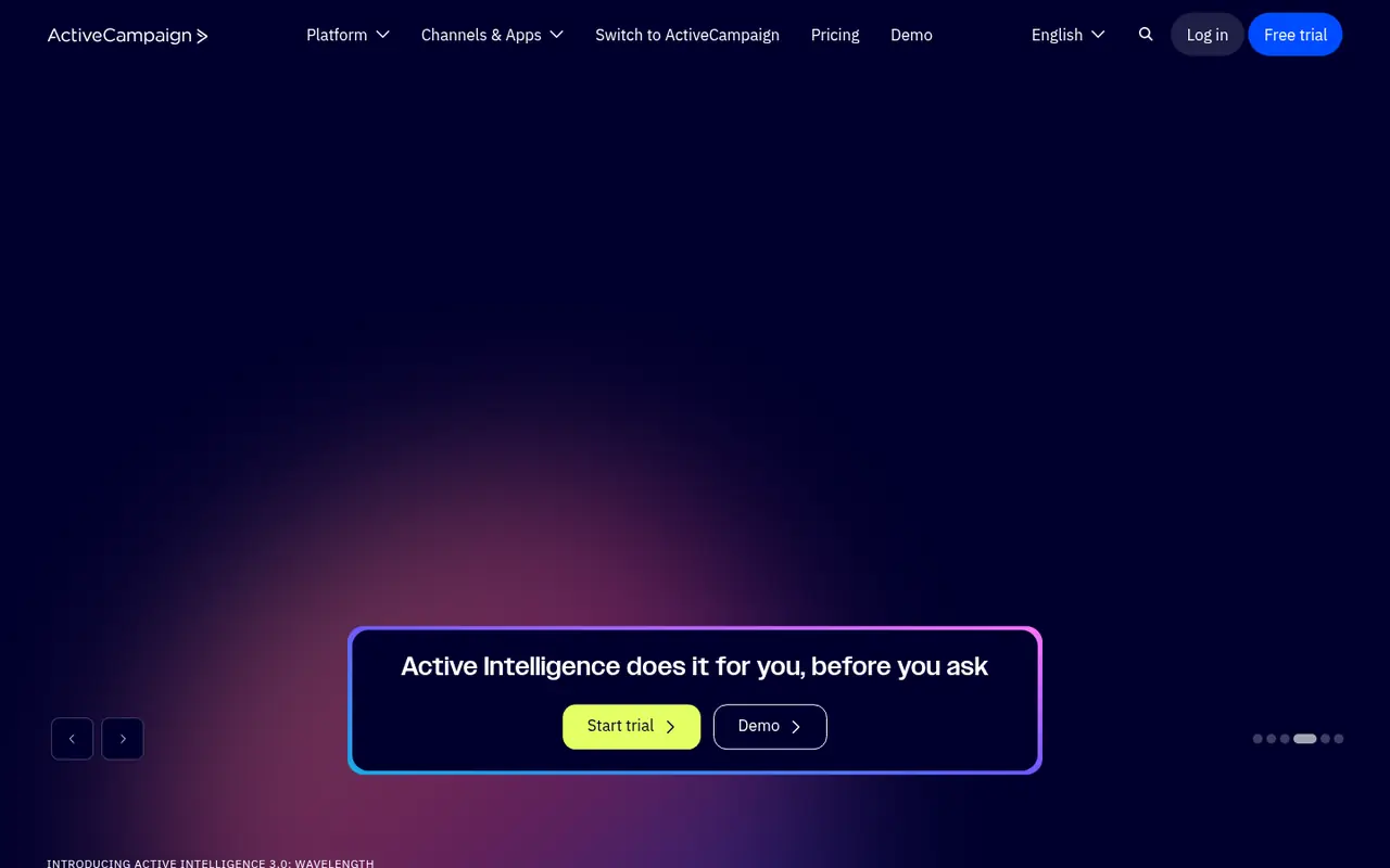 Page d'accueil du site ActiveCampaign