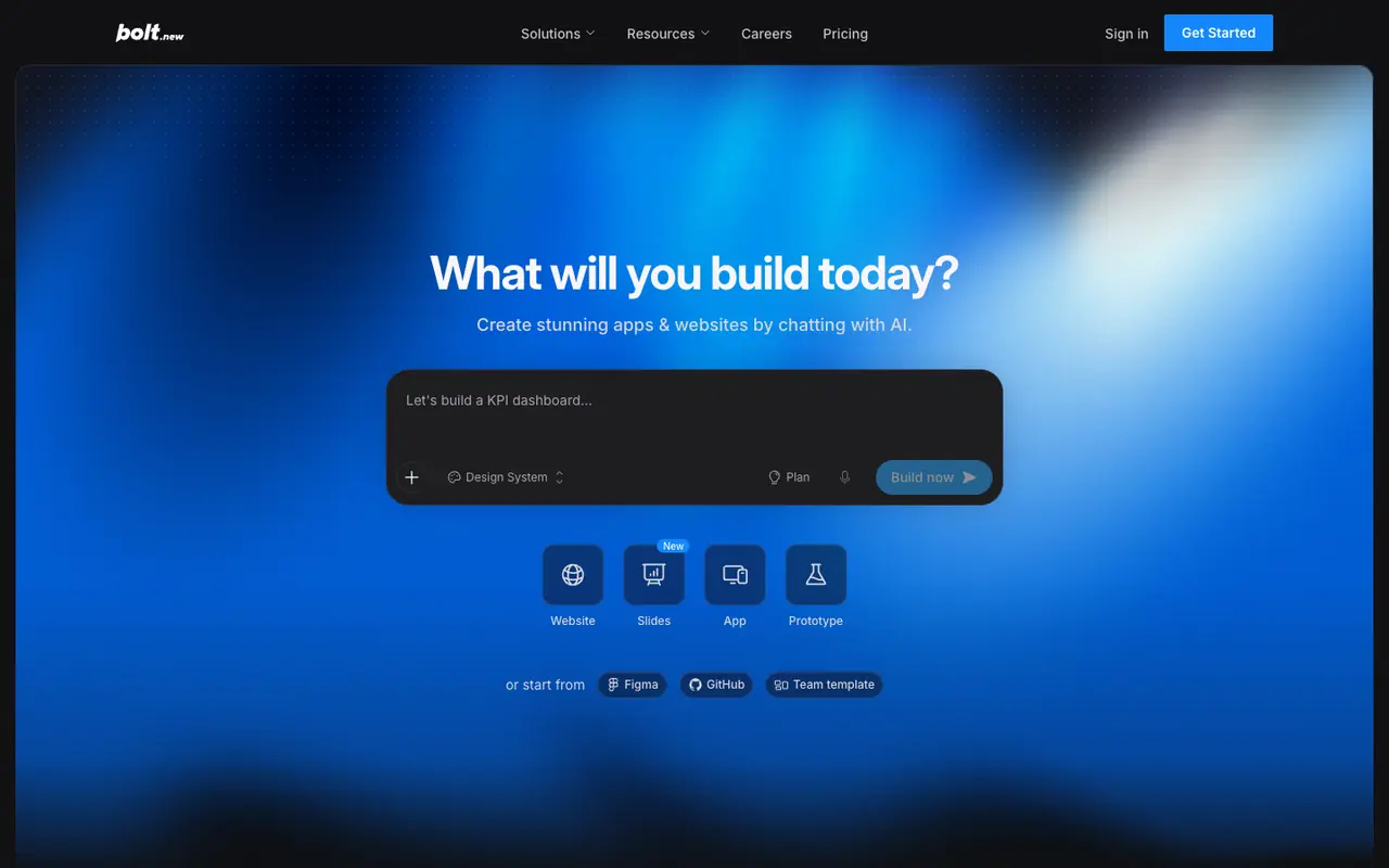 Page d'accueil du site Bolt.new