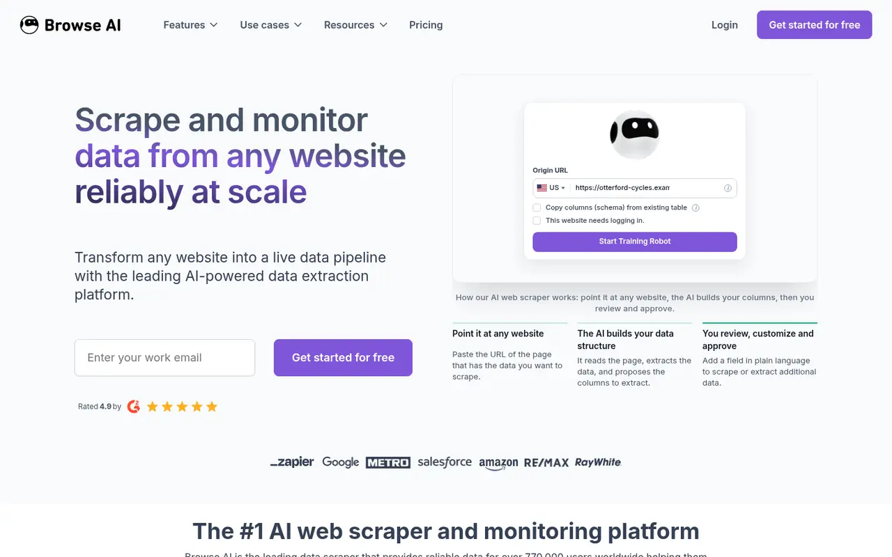 Page d'accueil du site Browse AI