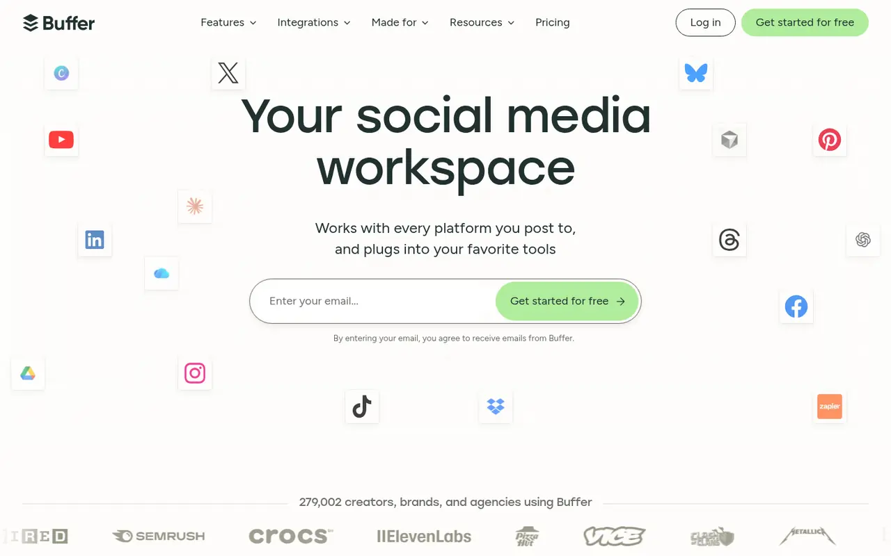 Page d'accueil du site Buffer