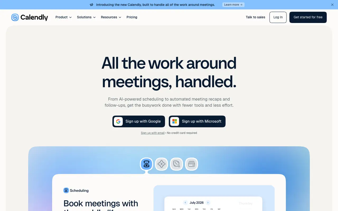 Page d'accueil du site Calendly