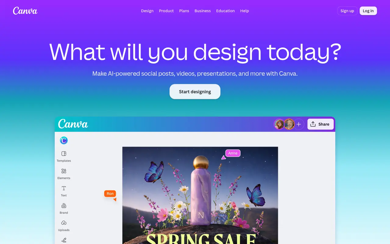 Page d'accueil du site Canva