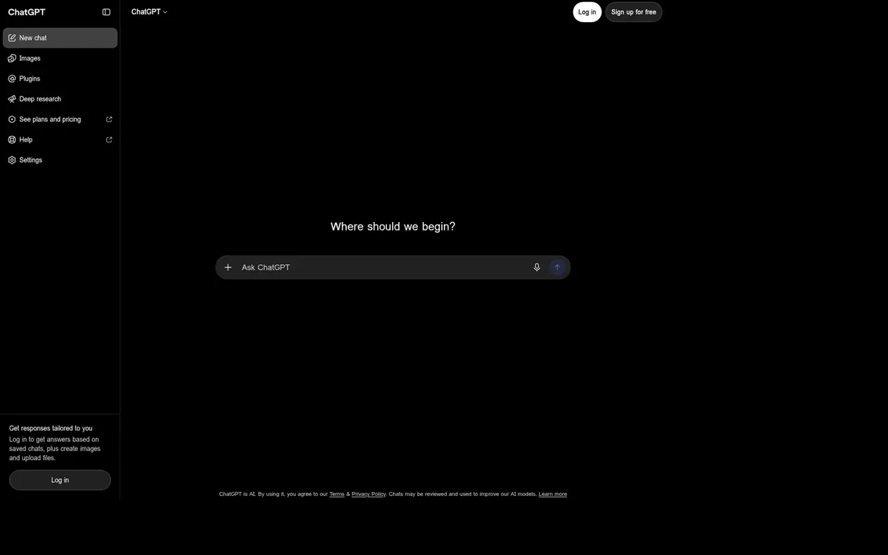 Page d'accueil du site ChatGPT