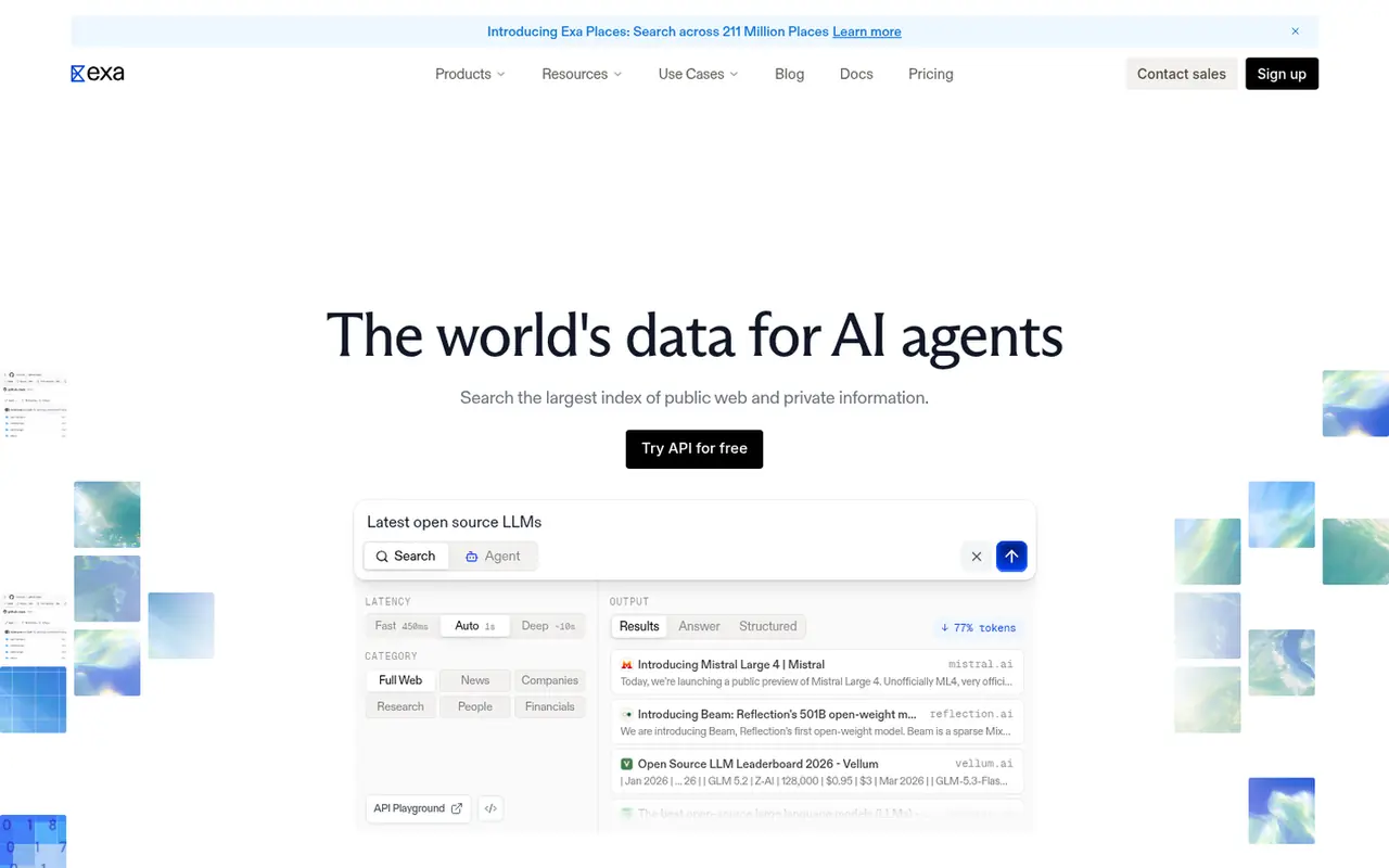 Page d'accueil du site Exa
