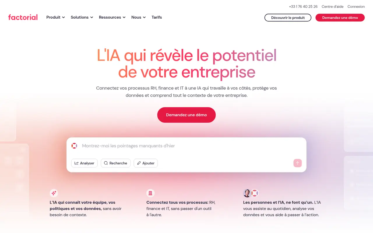 Page d'accueil du site Factorial