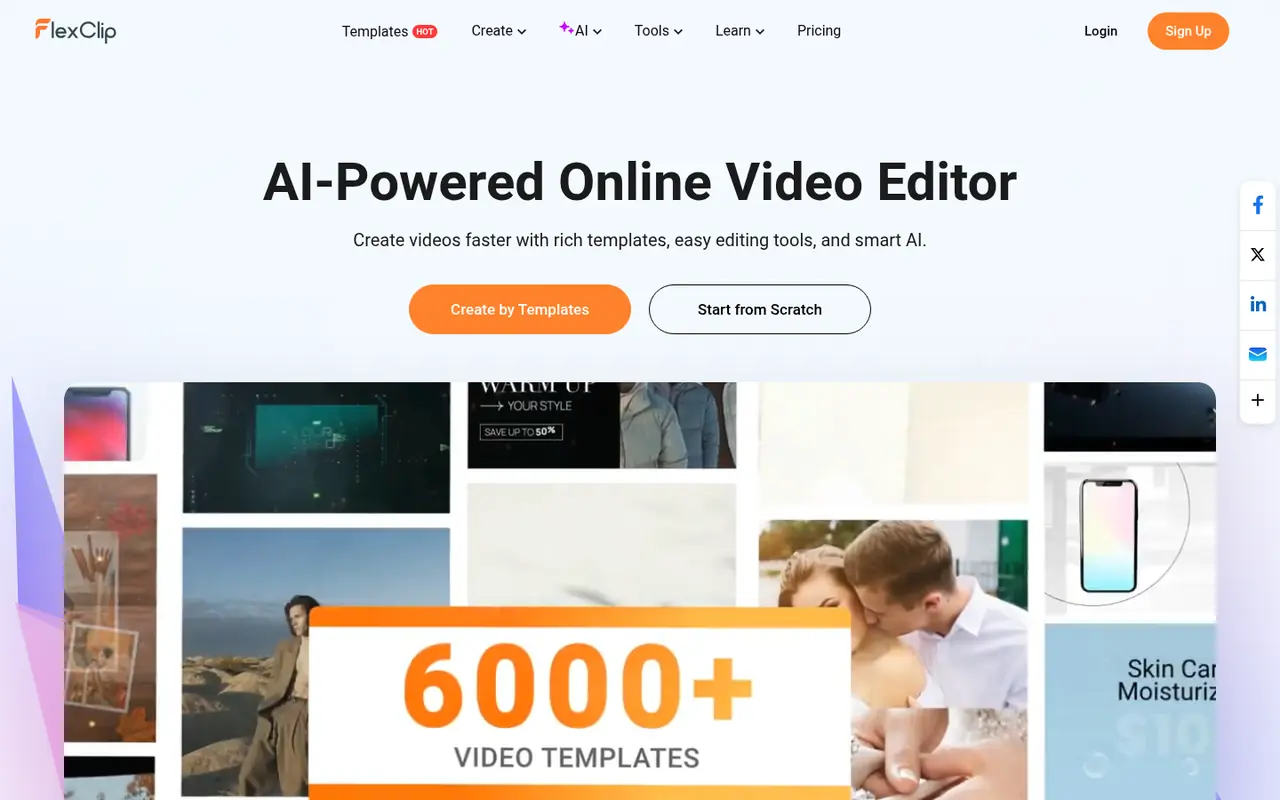 Page d'accueil du site FlexClip