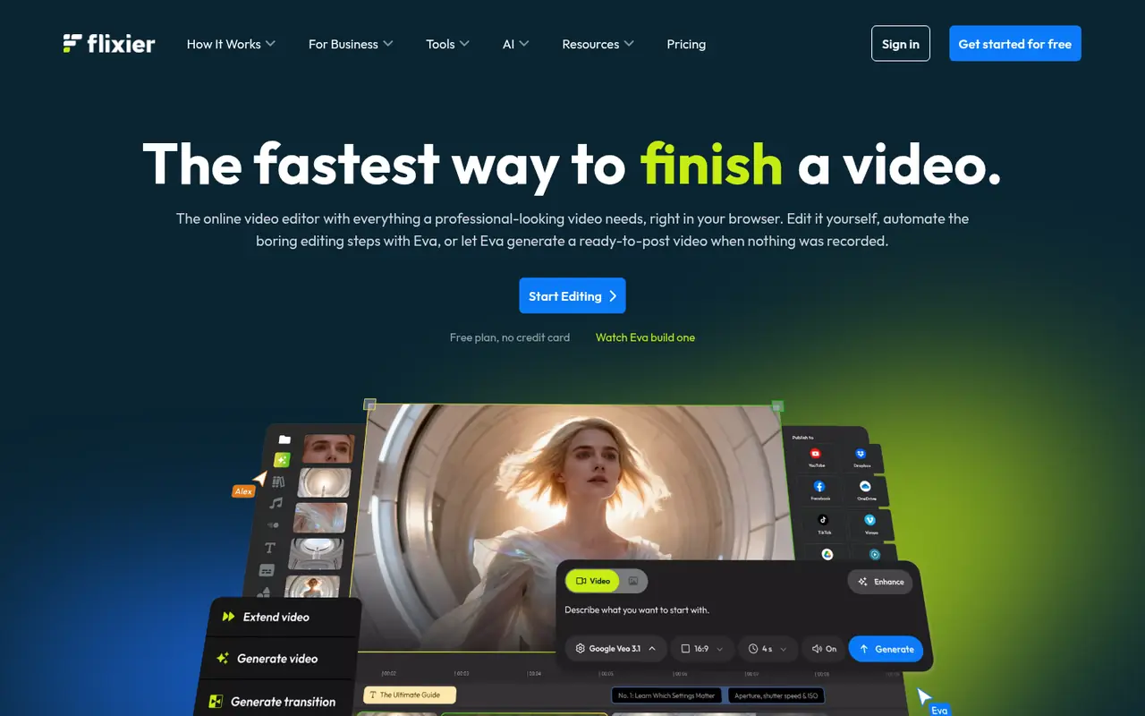 Page d'accueil du site Flixier
