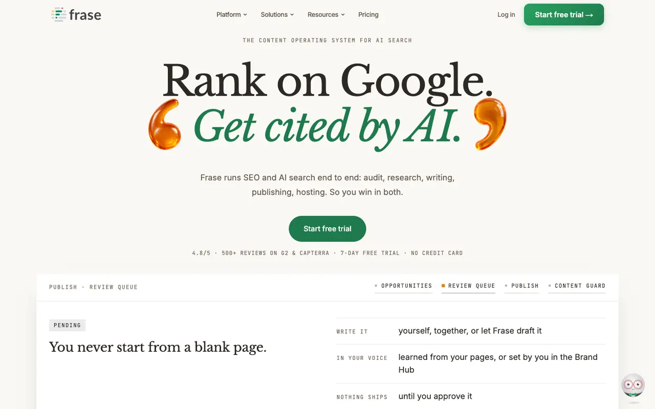 Page d'accueil du site Frase