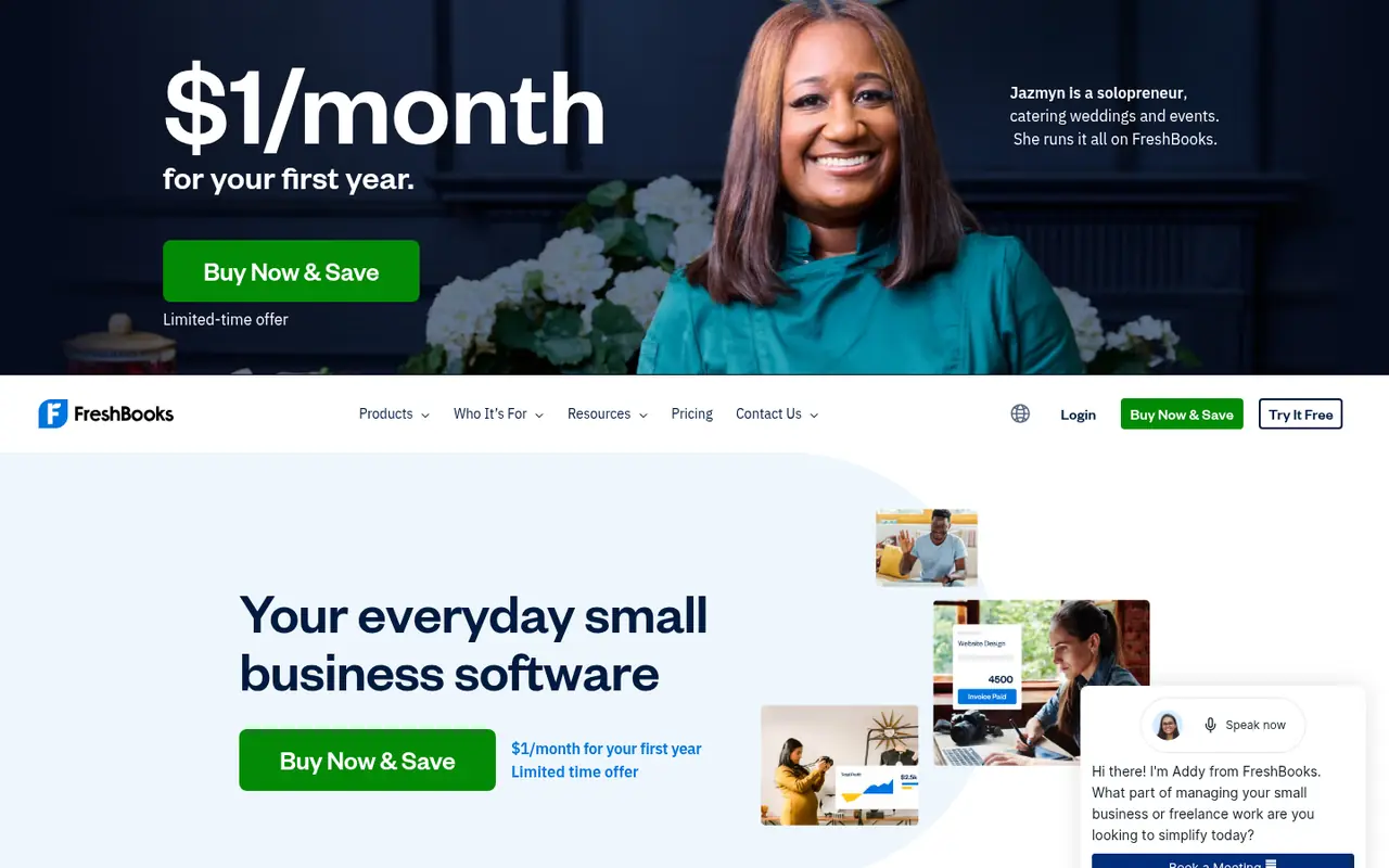 Page d'accueil du site FreshBooks