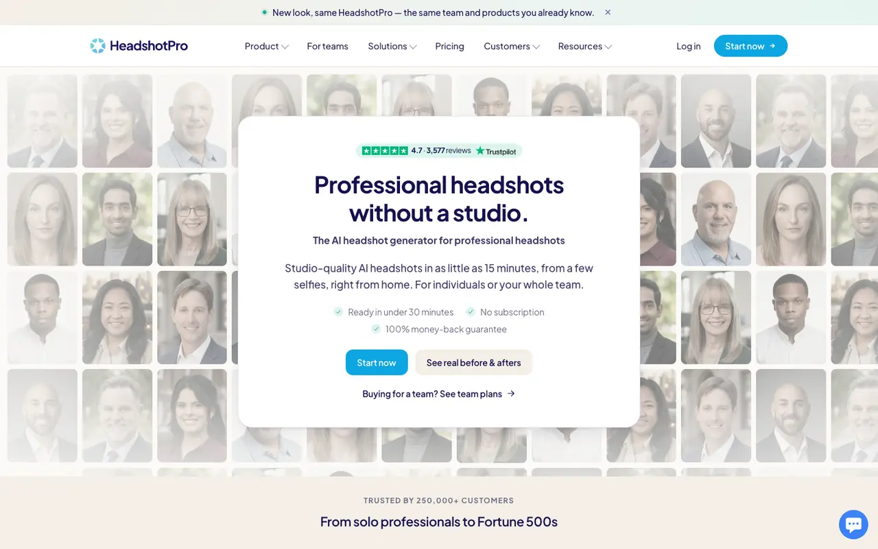 Page d'accueil du site HeadshotPro