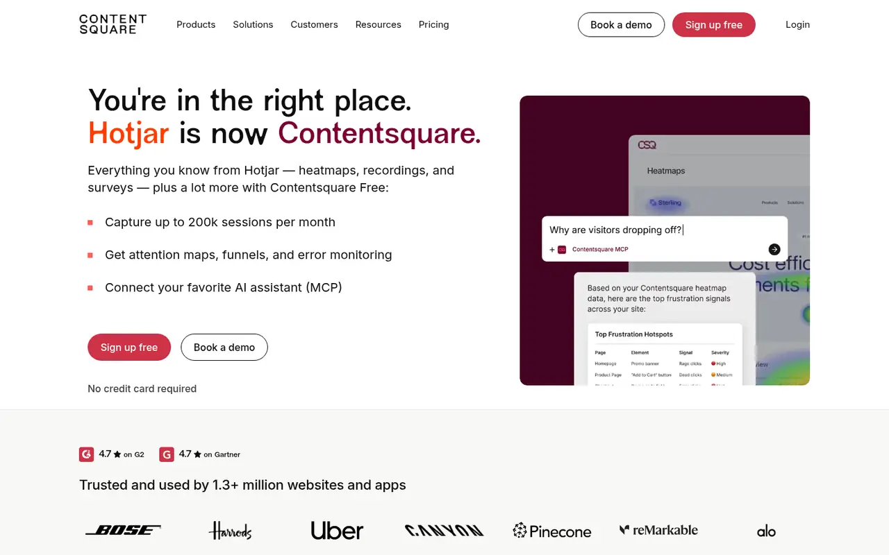 Page d'accueil du site Hotjar