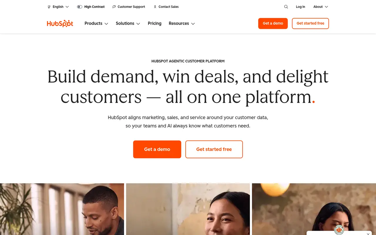Page d'accueil du site HubSpot