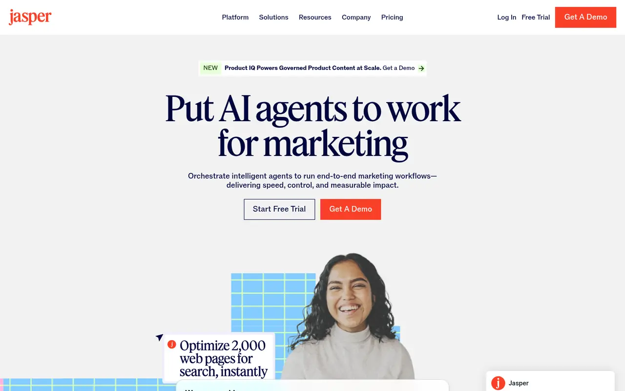 Page d'accueil du site Jasper AI