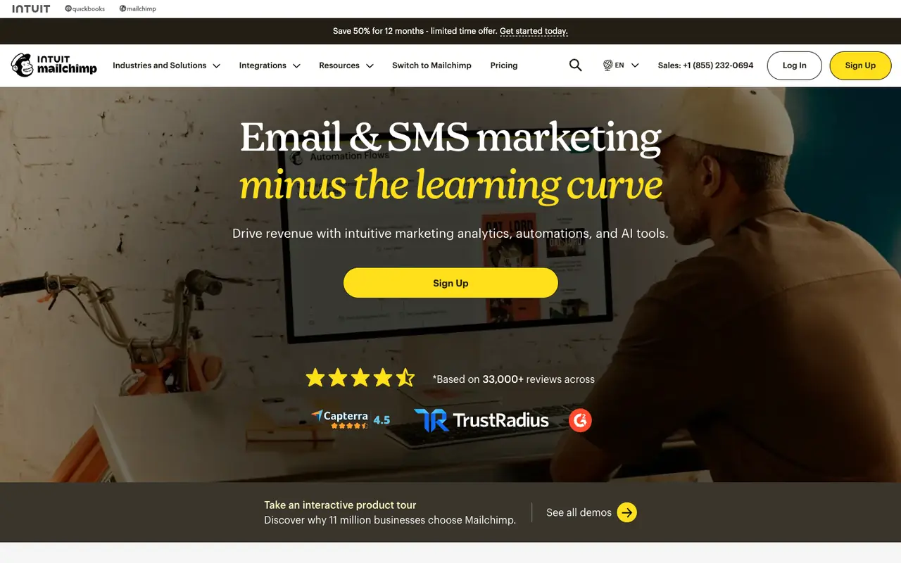 Page d'accueil du site Mailchimp