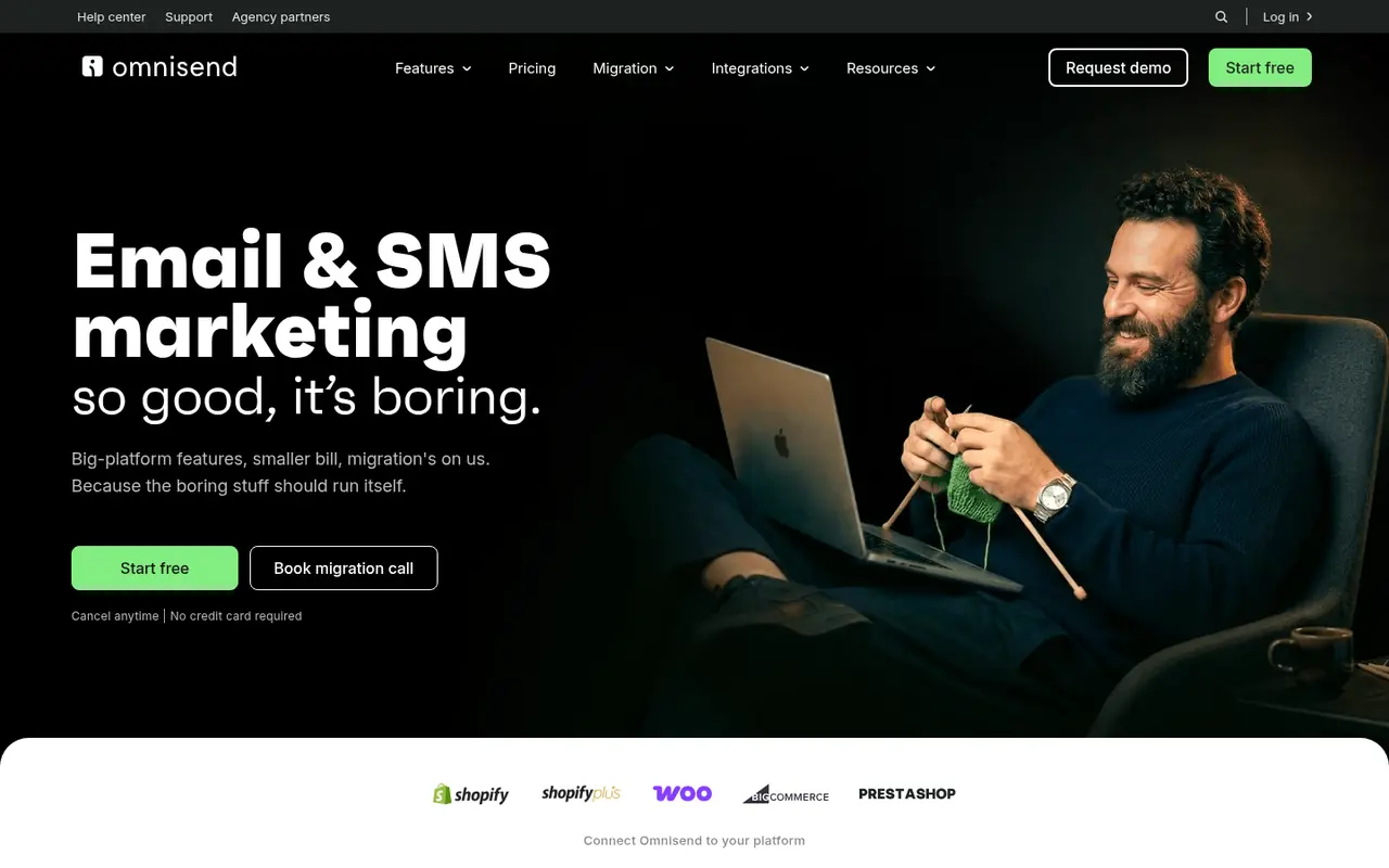 Page d'accueil du site Omnisend