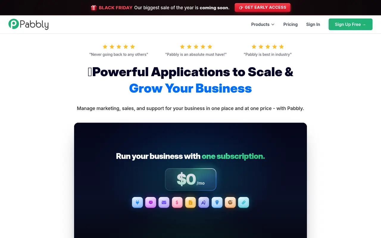 Page d'accueil du site Pabbly Connect