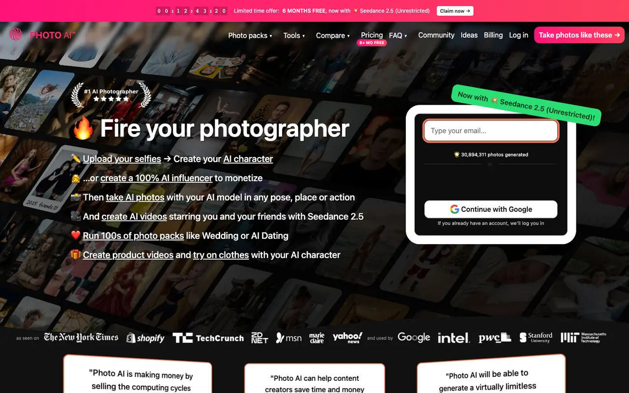 Page d'accueil du site PhotoAI.com