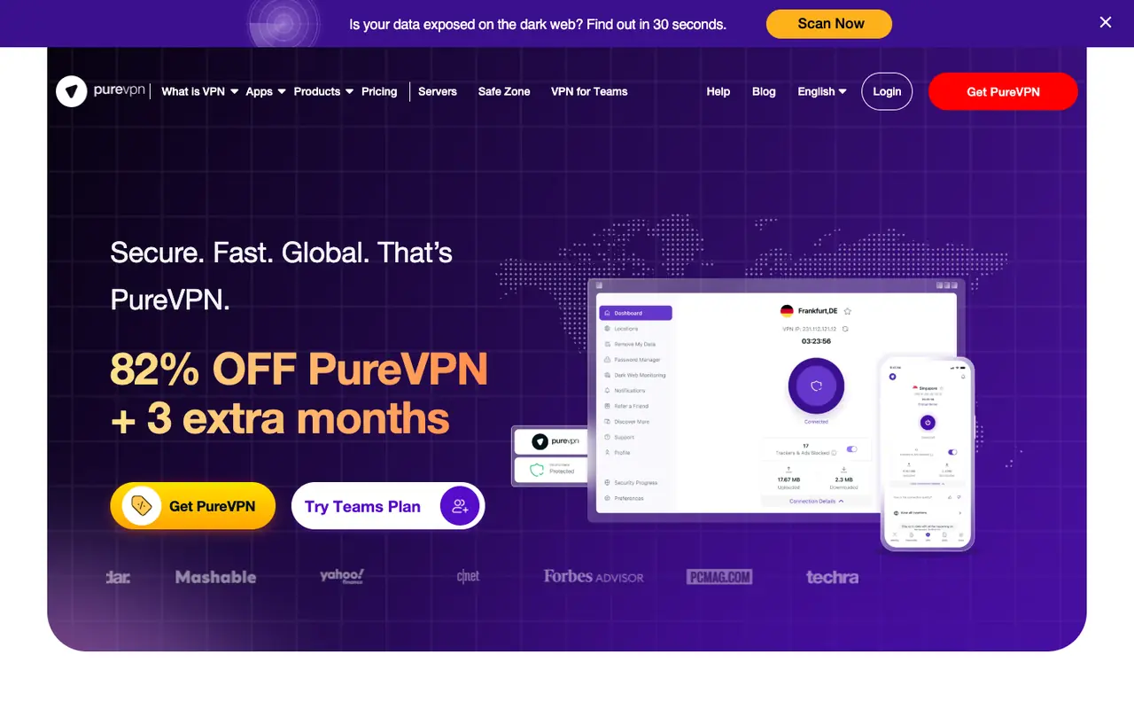 Page d'accueil du site PureVPN