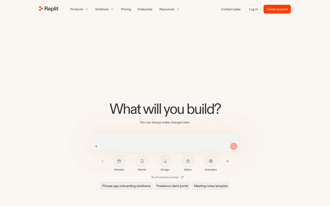 Page d'accueil du site Replit