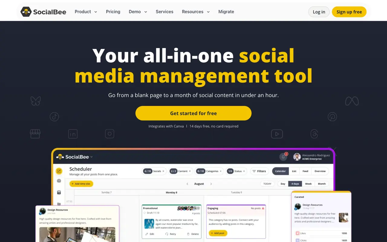 Page d'accueil du site SocialBee