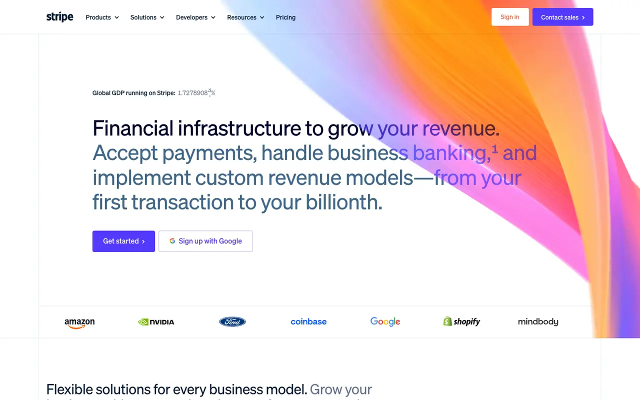 Page d'accueil du site Stripe