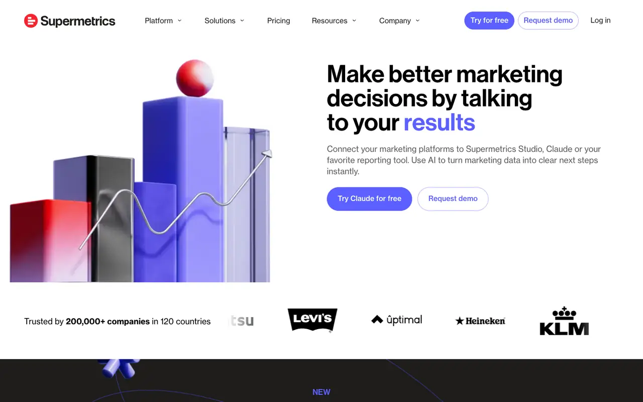 Page d'accueil du site Supermetrics
