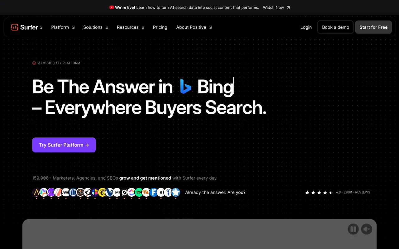 Page d'accueil du site Surfer SEO