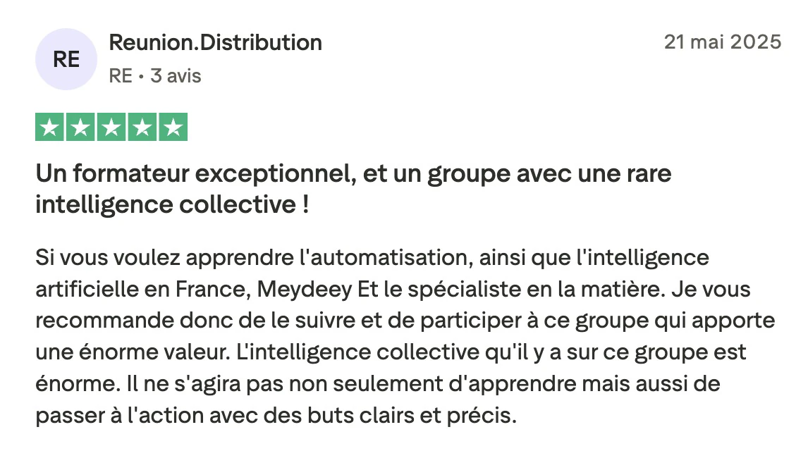 Avis Trustpilot de Reunion.Distribution sur l’intelligence collective au LABO IA