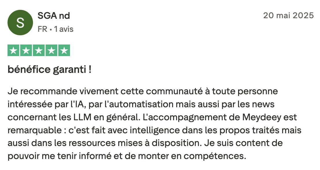 Avis Trustpilot de SGA nd sur la veille et les compétences au LABO IA