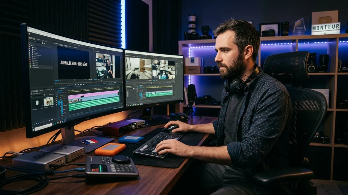 Monteur vidéo utilisant l'IA pour automatiser son activit&eacute;